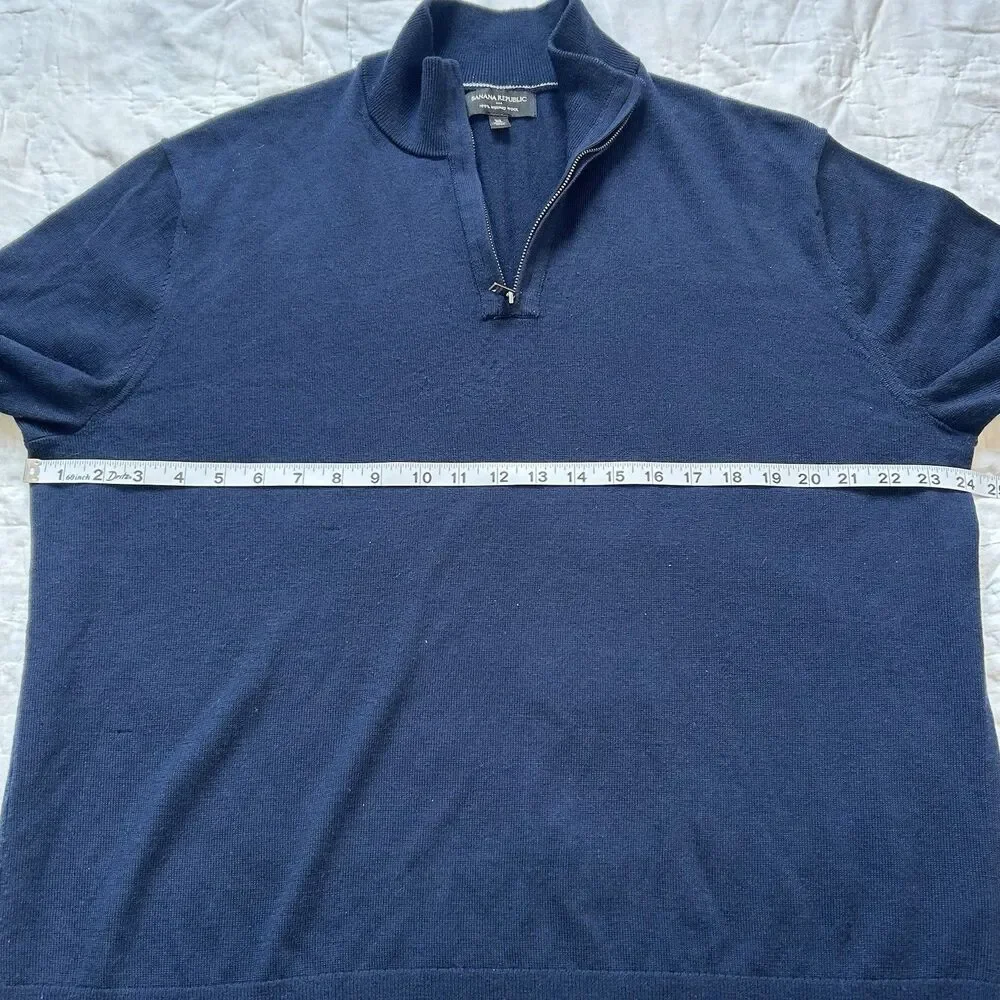 Banana Republic Merino Wool Sweater Men’s XL Navy Quarter Zip Pullover Preppy
